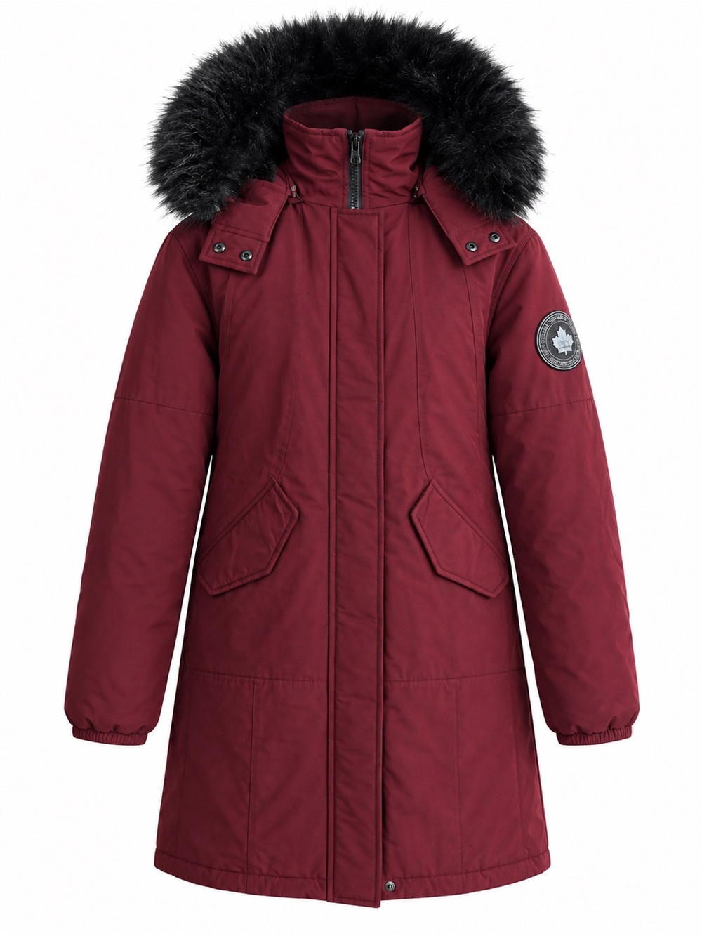 Toboggan Canada Burgundy Down Winter Parka Jacket with Faux Fur Hood Size XS